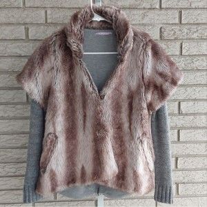 WInk Faux Fur Mixed Media Sweater Jacket Gray Tan XS GUC